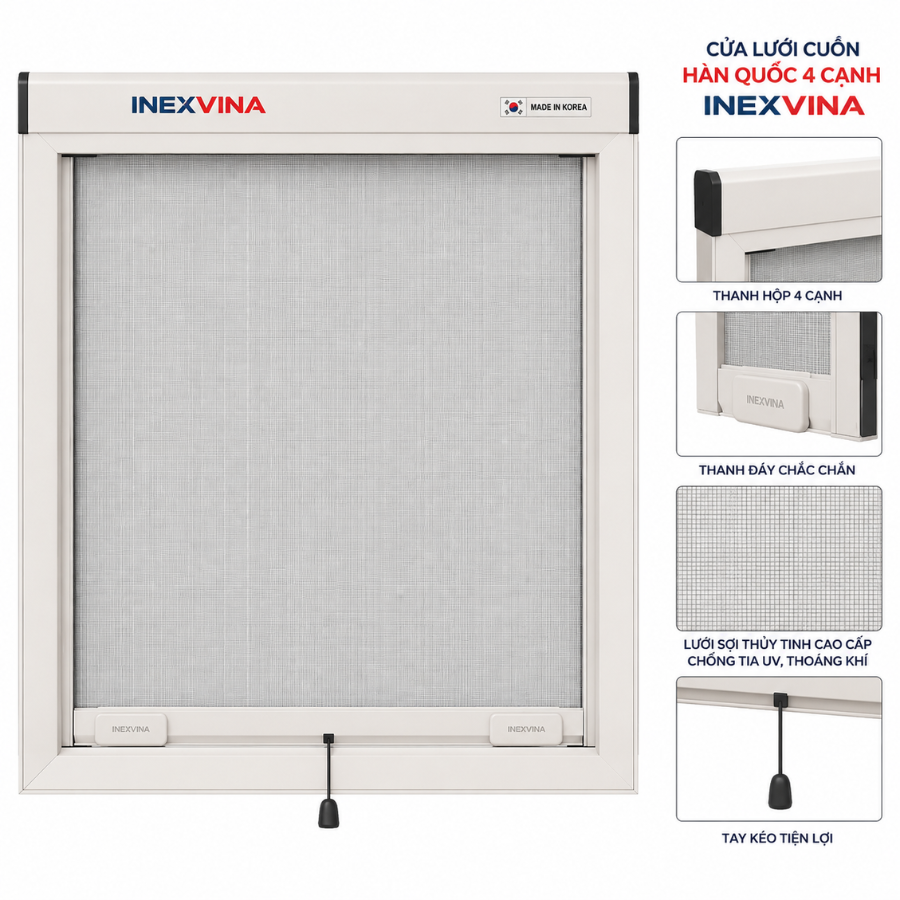 Cửa lưới cuốn Hàn Quốc 4 cạnh INEXVINA